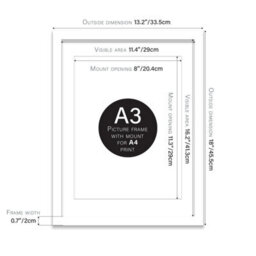 A3 White Picture Frame With Mount For A4 (21 X 29.7Cm -8.3 X 11.7In) Poster, Photo, Artwork, Or Print. - thumbnail 2
