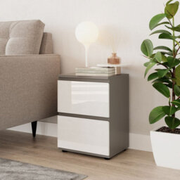 Urbn-Living Urbnliving 49Cm Height Glossy 2 Drawers Bedside Cabinet Chest Of Drawers With Smooth Metal Runner Grey & White