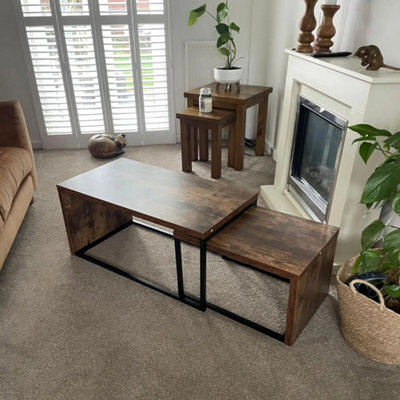Industrial Nesting Coffee Tables Set Of 2 Rustic Side Tables - image 1