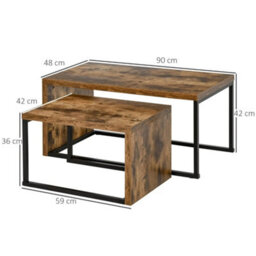 Industrial Nesting Coffee Tables Set Of 2 Rustic Side Tables - thumbnail 2