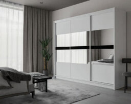 Arte Batumi 250Cm Sliding Door Wardrobe In White Matte - Bright Storage With Mirrored Accent - thumbnail 1