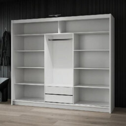 Arte Batumi 250Cm Sliding Door Wardrobe In White Matte - Bright Storage With Mirrored Accent - thumbnail 3