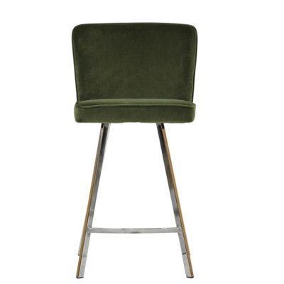 Lakeland Furniture Dartmoor Olive Green Velvet Chrome Fixed Leg Base Bar Stool - image 1
