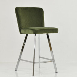 Lakeland Furniture Dartmoor Olive Green Velvet Chrome Fixed Leg Base Bar Stool - thumbnail 4