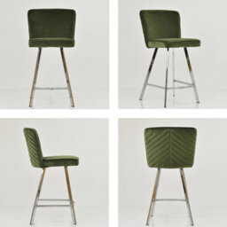 Lakeland Furniture Dartmoor Olive Green Velvet Chrome Fixed Leg Base Bar Stool - thumbnail 2
