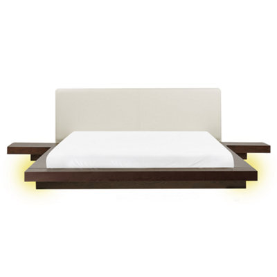 Beliani Bed With Led Faux Leather Zen 160 X 200 Cm (Eu King Size) Dark Ash Wood - image 1