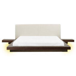 Beliani Bed With Led Faux Leather Zen 160 X 200 Cm (Eu King Size) Dark Ash Wood - thumbnail 1