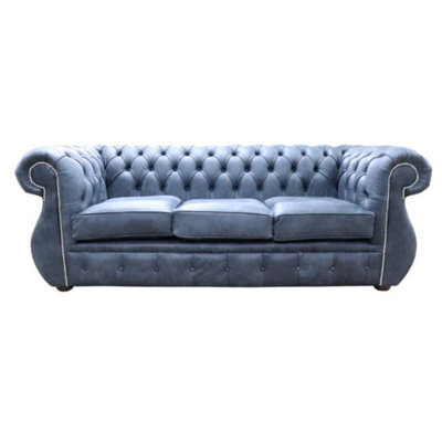 Chesterfield Handmade 3 Seater Sofa Concrete Black Leather In Kimberley Style - image 1