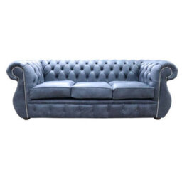 Chesterfield Handmade 3 Seater Sofa Concrete Black Leather In Kimberley Style - thumbnail 1