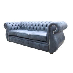 Chesterfield Handmade 3 Seater Sofa Concrete Black Leather In Kimberley Style - thumbnail 3