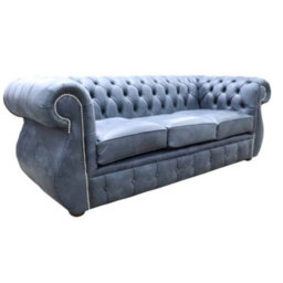 Chesterfield Handmade 3 Seater Sofa Concrete Black Leather In Kimberley Style - thumbnail 2
