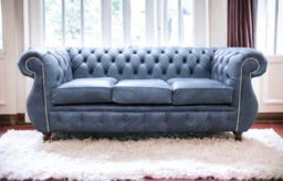 Chesterfield Handmade 3 Seater Sofa Concrete Black Leather In Kimberley Style - thumbnail 4