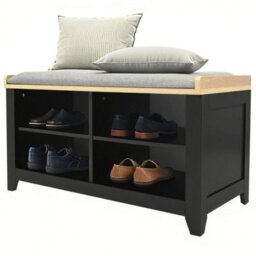Taylor & Brown Black Storage Bench With Cushion, 4-Shelf Shoe Storage Bench With Seat, Padded Entryway Shoe Changing Stool - thumbnail 5
