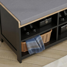 Taylor & Brown Black Storage Bench With Cushion, 4-Shelf Shoe Storage Bench With Seat, Padded Entryway Shoe Changing Stool - thumbnail 4