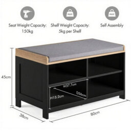 Taylor & Brown Black Storage Bench With Cushion, 4-Shelf Shoe Storage Bench With Seat, Padded Entryway Shoe Changing Stool - thumbnail 7