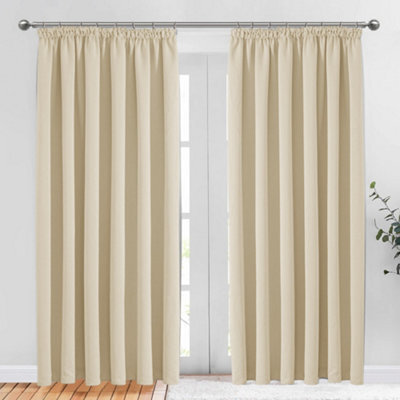 Bedlooms Blackout Curtains Thermal Insulated Pencil Pleat Cream Medium Window Curtain (Pair) 66 X 72 Inches With Tie Backs - image 1