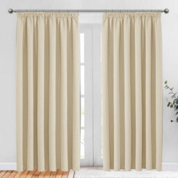 Bedlooms Blackout Curtains Thermal Insulated Pencil Pleat Cream Medium Window Curtain (Pair) 66 X 72 Inches With Tie Backs