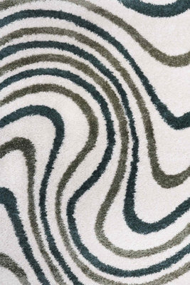 The Rugs Moodi Shaggy Green Rippletide Rug Runner Striped Thick High Pile For Living Rooms, Bedrooms, Hallways, Kitchens - image 1