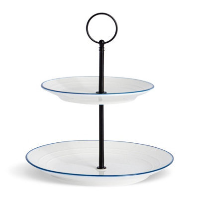 Nicola Spring Farmhouse Cake Stand - White Porcelain Rustic Country Cottage Afternoon Tea Stand With Rolled Rims & Hoop Handle - image 1