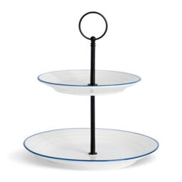 Nicola Spring Farmhouse Cake Stand - White Porcelain Rustic Country Cottage Afternoon Tea Stand With Rolled Rims & Hoop Handle - thumbnail 1
