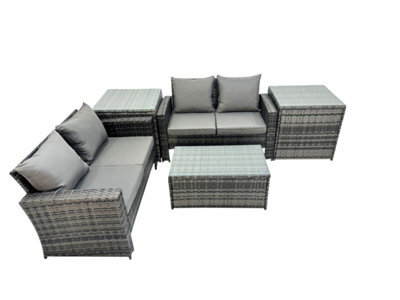 Fimous Pe Rattan Garden Furniture Set Lounge Double Seat Sofa Coffee Table Set With 2 Side Tables Dark Grey Mixedmixed - image 1