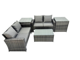 Fimous Pe Rattan Garden Furniture Set Lounge Double Seat Sofa Coffee Table Set With 2 Side Tables Dark Grey Mixedmixed - thumbnail 1