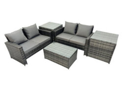 Fimous Pe Rattan Garden Furniture Set Lounge Double Seat Sofa Coffee Table Set With 2 Side Tables Dark Grey Mixedmixed - thumbnail 2