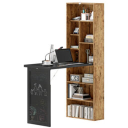 Homcom Convertible Desk With Blackboard, Multi-Function, Rustic Brown - thumbnail 2