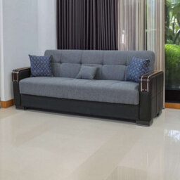 Sliding Wardrobes 4 u LTD Modern Fabric Sofa Bed With Storage - 3 Or 2 Seater With Cushions And Wooden Armrests (Black/grey,3 Seater) - thumbnail 2