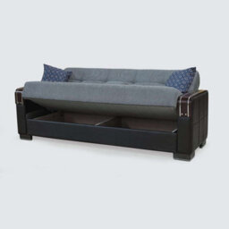 Sliding Wardrobes 4 u LTD Modern Fabric Sofa Bed With Storage - 3 Or 2 Seater With Cushions And Wooden Armrests (Black/grey,3 Seater) - thumbnail 3
