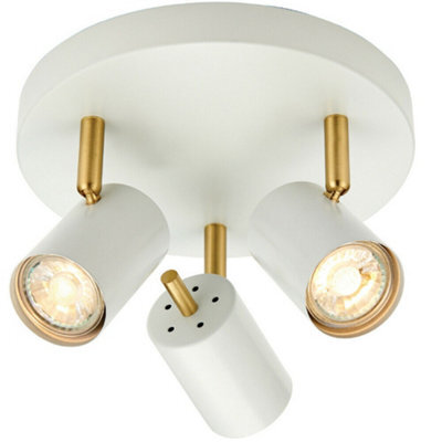 Led Tilting Ceiling Spotlight White & Brass Triple Warm White Kitchen Down Light - image 1