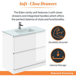 Plum&clay Marvel Gloss White Floor Standing Bathroom Vanity Unit With White Glass Basin (W)900mm - thumbnail 4