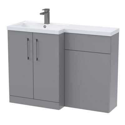 Balterley Left-Hand Bathroom Vanity And Wc Unit Combination With Basin - 1100mm - Satin Grey With Brushed Pewter Handles - image 1