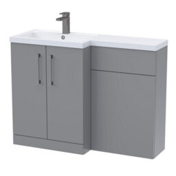 Balterley Left-Hand Bathroom Vanity And Wc Unit Combination With Basin - 1100mm - Satin Grey With Brushed Pewter Handles - thumbnail 1