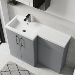 Balterley Left-Hand Bathroom Vanity And Wc Unit Combination With Basin - 1100mm - Satin Grey With Brushed Pewter Handles - thumbnail 3