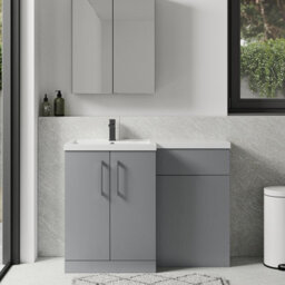 Balterley Left-Hand Bathroom Vanity And Wc Unit Combination With Basin - 1100mm - Satin Grey With Brushed Pewter Handles - thumbnail 2