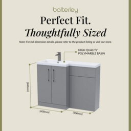 Balterley Left-Hand Bathroom Vanity And Wc Unit Combination With Basin - 1100mm - Satin Grey With Brushed Pewter Handles - thumbnail 5