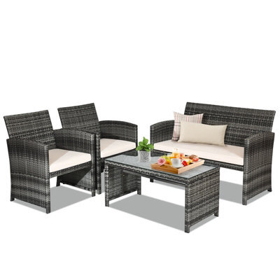 Costway 4 Pcs Patio Furniture Set Pe Rattan Outdoor Sofas W/ Cushions & Coffee Table - image 1