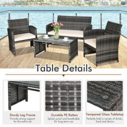 Costway 4 Pcs Patio Furniture Set Pe Rattan Outdoor Sofas W/ Cushions & Coffee Table - thumbnail 8