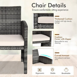 Costway 4 Pcs Patio Furniture Set Pe Rattan Outdoor Sofas W/ Cushions & Coffee Table - thumbnail 9