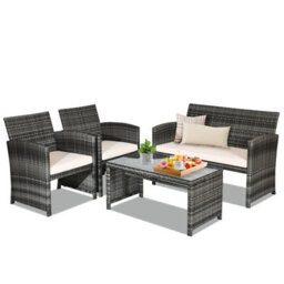 Costway 4 Pcs Patio Furniture Set Pe Rattan Outdoor Sofas W/ Cushions & Coffee Table - thumbnail 1