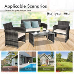 Costway 4 Pcs Patio Furniture Set Pe Rattan Outdoor Sofas W/ Cushions & Coffee Table - thumbnail 7