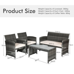 Costway 4 Pcs Patio Furniture Set Pe Rattan Outdoor Sofas W/ Cushions & Coffee Table - thumbnail 2