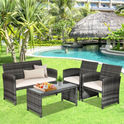Costway 4 Pcs Patio Furniture Set Pe Rattan Outdoor Sofas W/ Cushions & Coffee Table - thumbnail 3