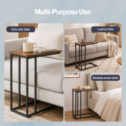 Levede Side Table C Shape Sofa Side Table Bedside Table 45Kg Burnt Finish - thumbnail 9