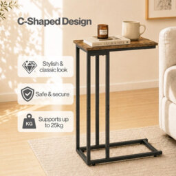 Levede Side Table C Shape Sofa Side Table Bedside Table 45Kg Burnt Finish - thumbnail 5