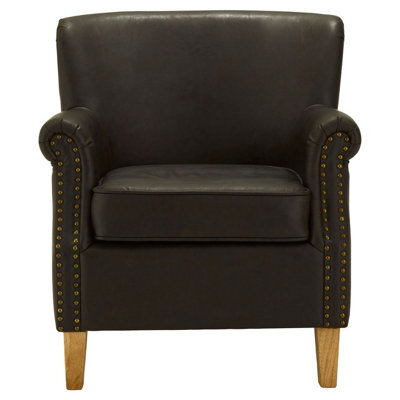 Orsina Brown Leather Effect Armchair, Easy To Clean Leather Armchair, Body Supportive High Back Accent Chair - image 1