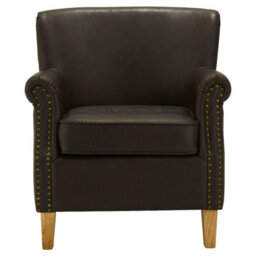 Orsina Brown Leather Effect Armchair, Easy To Clean Leather Armchair, Body Supportive High Back Accent Chair - thumbnail 1