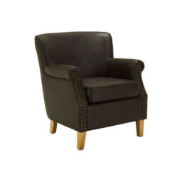 Orsina Brown Leather Effect Armchair, Easy To Clean Leather Armchair, Body Supportive High Back Accent Chair - thumbnail 2