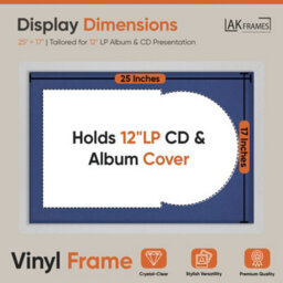 "AK Frames 25X17"" Silver Modern Vinyl Record Frame With Blue Mount For 12 Inch Lp Cover & Disc - Overlapped Design" - thumbnail 2